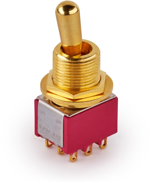 MEC Pickups Maxi Toggle Switch, Short, Solder Lugs, ON/ON, 3PDT - Gold