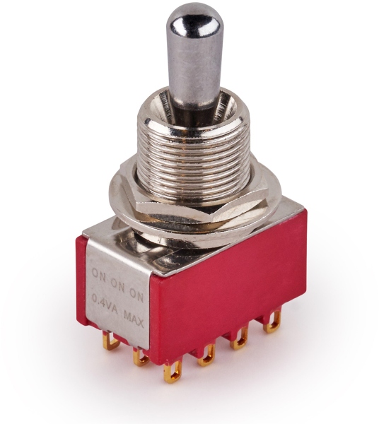 MEC Pickups Maxi Toggle Switch, Short, Solder Lugs, ON/ON/ON, 4P3T - Chrome