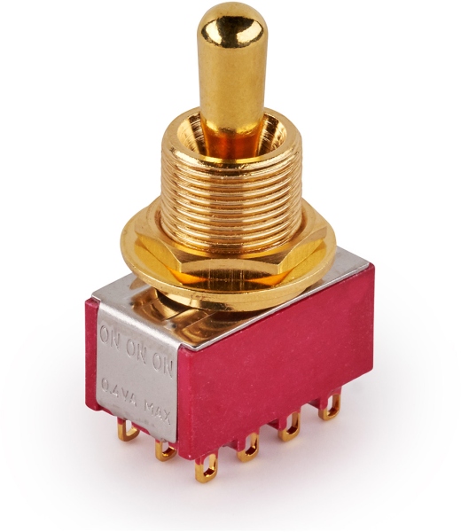 MEC Pickups Maxi Toggle Switch, Short, Solder Lugs, ON/ON/ON, 4P3T - Gold
