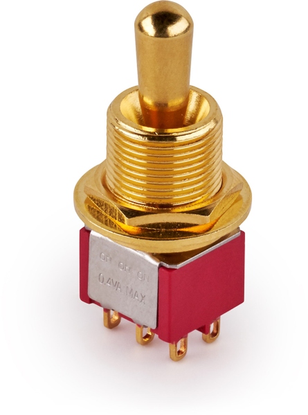 MEC Pickups  Maxi Toggle Switch, Short, Solder Lugs, ON/ON/ON, DP3T - Gold