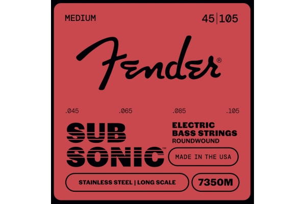 Fender Stainless 7350's Bass Strings Stainless Steel Roundwound Long Scale 7350M .045-.105 Gauges (4)