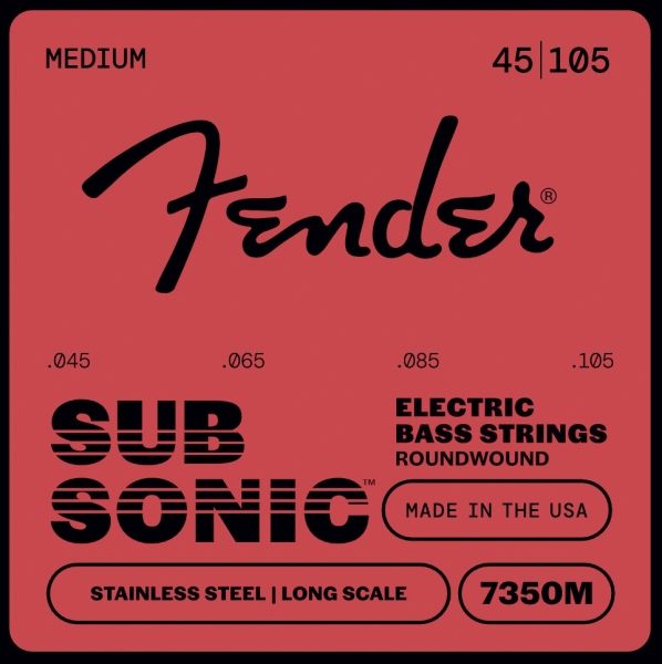 Fender Stainless 7350's Bass Strings Stainless Steel Roundwound Long Scale 7350M .045-.105 Gauges (4)