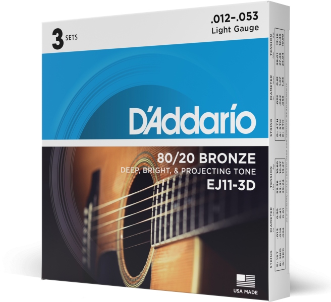 Daddario EJ11-3D 80/20 Bronze Light 12-53 3 Sets