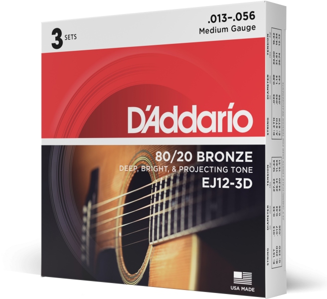 Daddario EJ12-3D 80/12 Bronze Medium 13-56 3 Sets