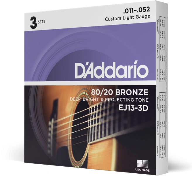 Daddario EJ13-3D 80/20 Bronze Custom Light 11-52 3 Sets