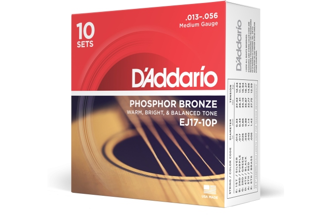 Corzi chitară acustică Daddario EJ17-10P PB Medium 13-56 10 Sets