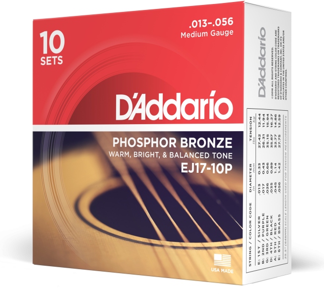 Daddario EJ17-10P PB Medium 13-56 10 Sets