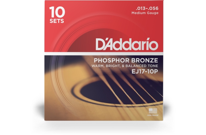 Corzi chitară acustică Daddario EJ17-10P PB Medium 13-56 10 Sets