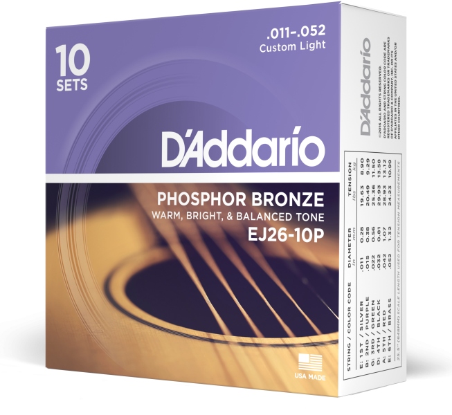 Daddario EJ26-10P PB Strings Custom Light 11-52 10 Sets