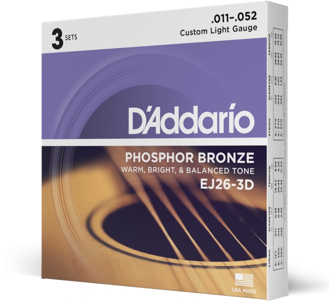 Daddario EJ26-3D PB Custom Light 11-52 3 Sets