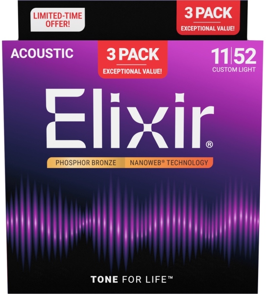 Elixir 3Pack Nanoweb Acoustic Ph Bronze 11-52 16568