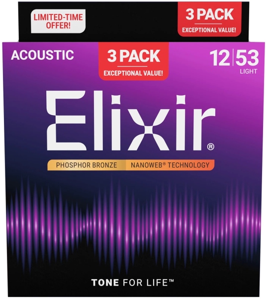 Elixir 3Pack Nanoweb Acoustic Ph Bronze 12-53 16569
