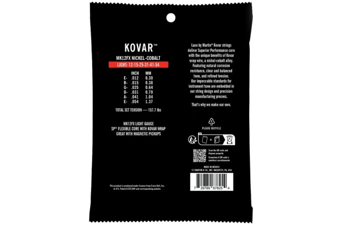 Corzi chitară acustică Martin Guitars Luxe Kovar MK12FX Acoustic Light 12-54