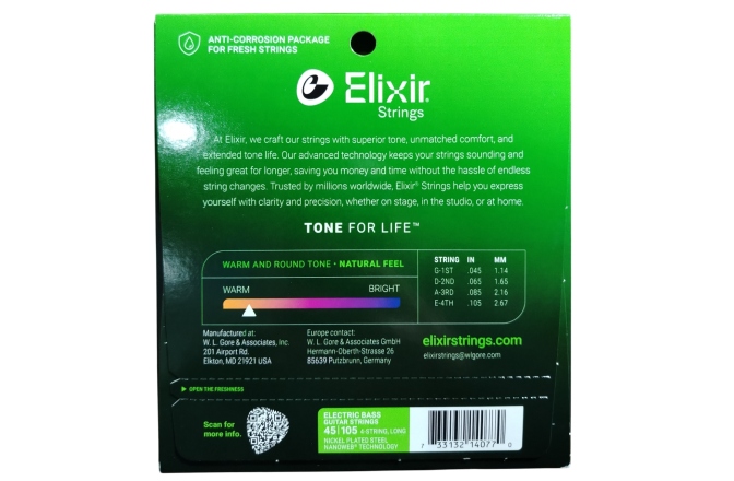 Corzi chitară bas Elixir Nanoweb Bass 4 Long Scale NPS Light/Medium 14077