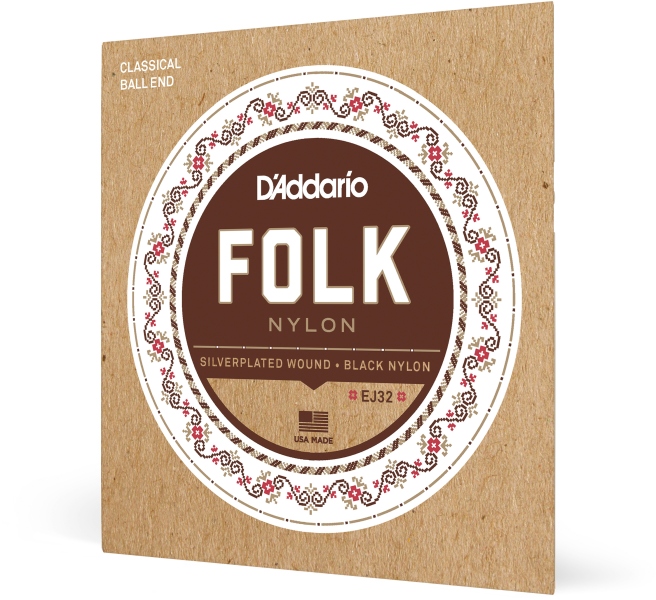 Daddario EJ32 Folk Ball End Silver Wound/Black Nylon Trebles