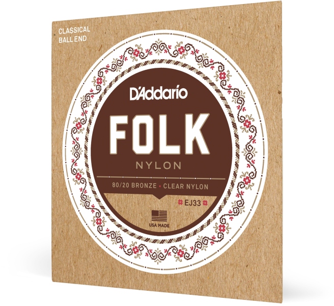 Daddario EJ33 Folk Ball End 80/20 Bronze/Clear Nylon Trebles