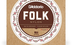 Corzi chitară clasică Daddario EJ33 Folk Ball End 80/20 Bronze/Clear Nylon Trebles