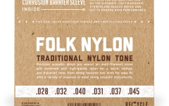 Corzi chitară clasică Daddario EJ33 Folk Ball End 80/20 Bronze/Clear Nylon Trebles