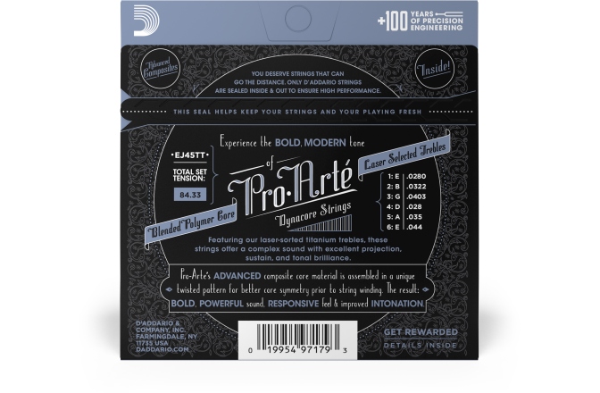 Corzi chitară clasică Daddario EJ45TT ProArte Dynacore Titanium Trebles Normal Tension