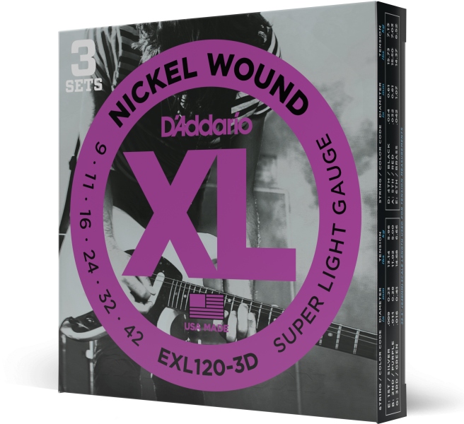 Daddario EXL120-3D Nickel Wound Super Light 09-42 3 Sets