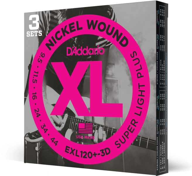 Daddario EXL120+-3D Nickel Wound Super Light Plus 9.5-44 3 Sets