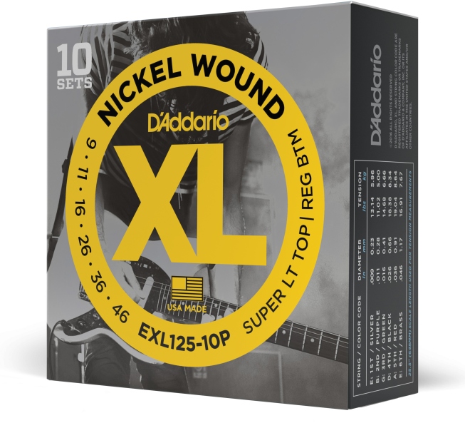 Daddario EXL125-10P Nickel Wound Super Light Top/Regular Bottom 09-46