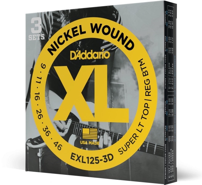 Daddario EXL125-3D Nickel Wound Super Light Top/Regular Bottom 09-46 3 Sets