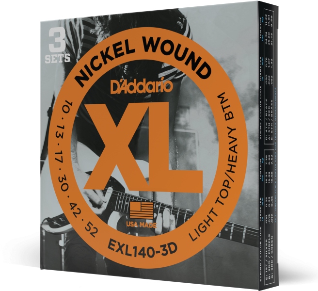 Daddario EXL140-3D Nickel Wound Light Top/Heavy Bottom 10-52 3 sets