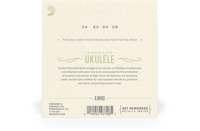 Corzi ukulele Daddario EJ65S Pro-Arté Custom Soprano