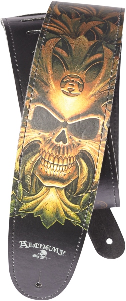 Daddario Alchemy Leather Guitar Strap Green Skull