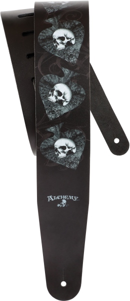 Daddario Alchemy Leather Guitar Strap Skulls in Spades