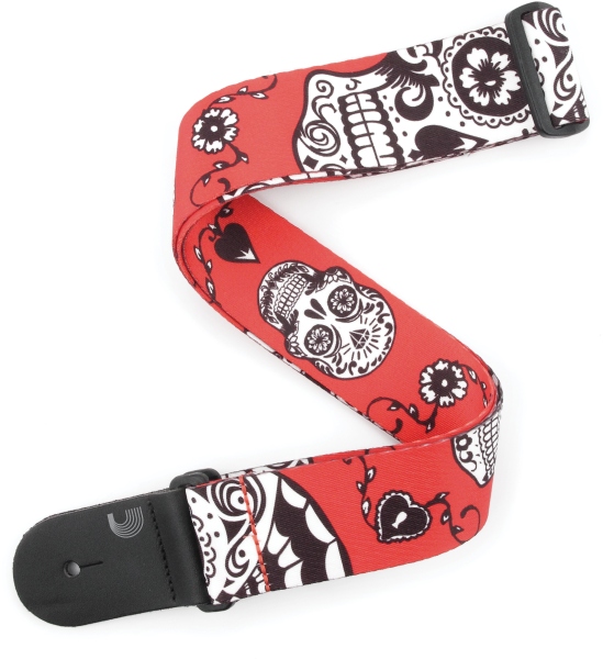 Daddario Polyester Guitar Straps Sugar Skulls Red