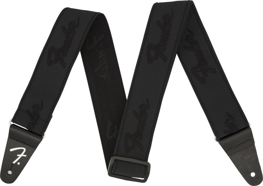 Fender WeighLess Running Logo Strap Black/Black 2