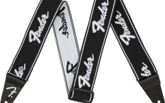 Curea chitară Fender WeighLess Running Logo Strap Black/White 2"
