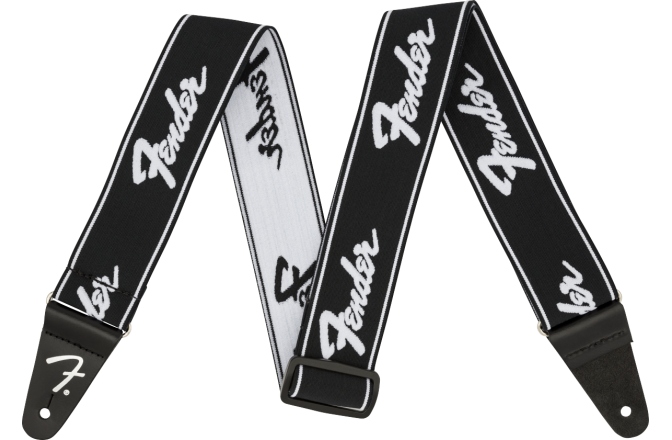 Curea chitară Fender WeighLess Running Logo Strap Black/White 2"