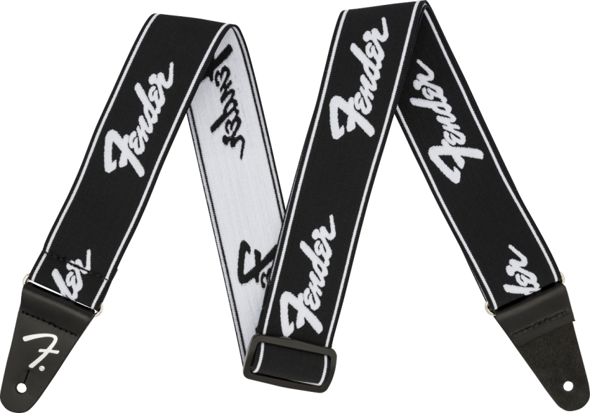 Fender WeighLess Running Logo Strap Black/White 2