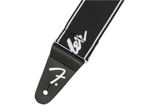Curea chitară Fender WeighLess Running Logo Strap Black/White 2"