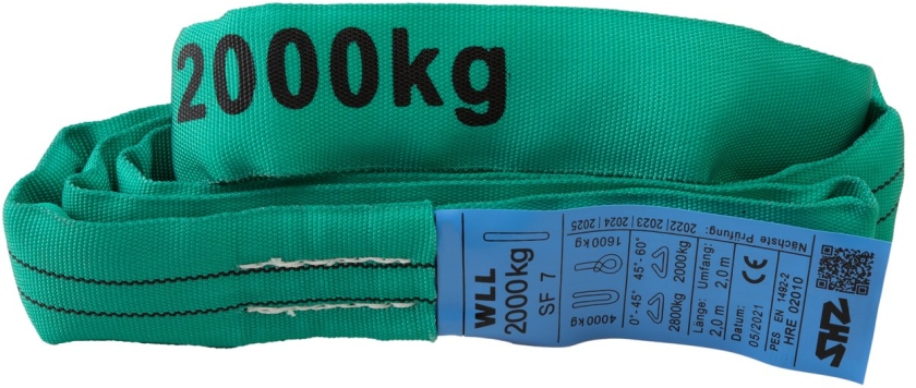 SHZ Round Sling 2m, max. Load 2000KG nach EN 1492-2 SF7 green