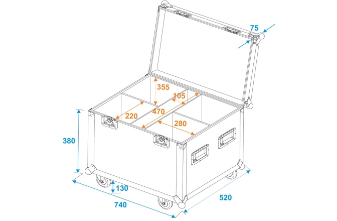 Cutie pentru transportul luminilor Roadinger Flightcase 4x LED Theatre COB 200 series, with wheels