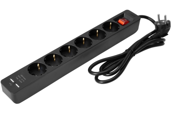 Distributor ON-1 6-fold + 2 USB bk Distributor ON-1 6-fold + 2 USB bk
