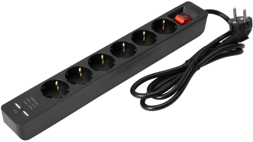 Eurolite Distributor ON-1 6-fold + 2 USB bk