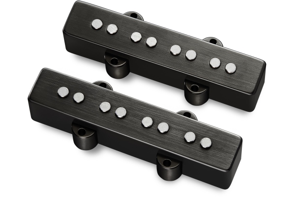 Passive J/J-Style Bass Pickup Set, Metal Cover, Open Pole Pieces, 4-String - Brushed Black Chrome