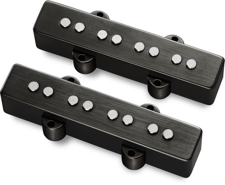 MEC Pickups Passive J/J-Style Bass Pickup Set, Metal Cover, Open Pole Pieces, 4-String - Brushed Black Chrome