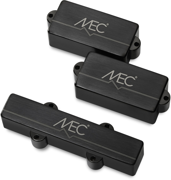 MEC Pickups Active P/J-Style Bass Pickup Set, Metal Cover, 4-String - Brushed Black Chrome