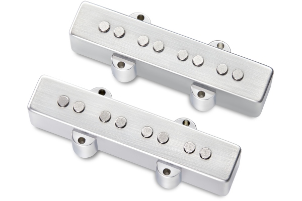  Passive J/J-Style Bass Pickup Set, Metal Cover, Open Pole Pieces, 4-String - Brushed Chrome