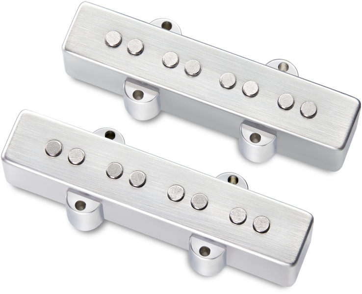 MEC Pickups  Passive J/J-Style Bass Pickup Set, Metal Cover, Open Pole Pieces, 4-String - Brushed Chrome