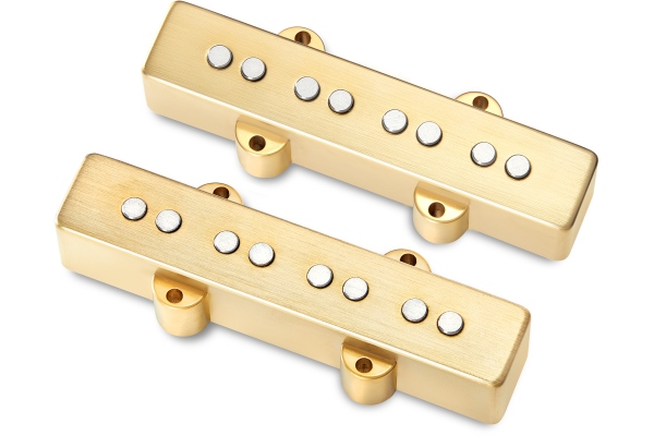  Passive J/J-Style Bass Pickup Set, Metal Cover, Open Pole Pieces, 4-String - Brushed Gold