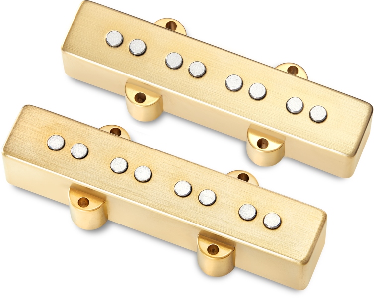 MEC Pickups Passive J/J-Style Bass Pickup Set, Metal Cover, Open Pole Pieces, 4-String - Brushed Gold