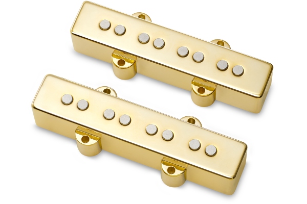  Passive J/J-Style Bass Pickup Set, Metal Cover, Open Pole Pieces, 4-String - Gold