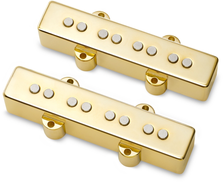 MEC Pickups  Passive J/J-Style Bass Pickup Set, Metal Cover, Open Pole Pieces, 4-String - Gold
